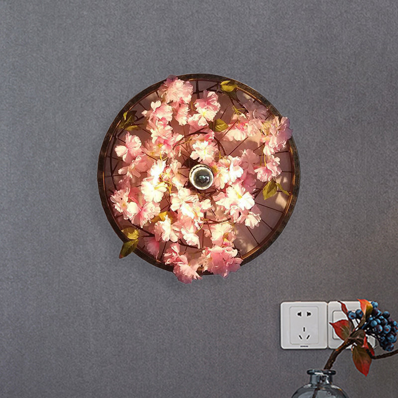 Siopsrl| LED Wall Light Industrial Restaurant Flower Wall Mounted Fixture with Wheel Metal Shade in Black, 12.5"/19"/23" Diameter