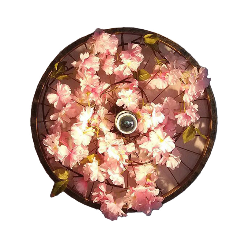 Siopsrl| LED Wall Light Industrial Restaurant Flower Wall Mounted Fixture with Wheel Metal Shade in Black, 12.5"/19"/23" Diameter