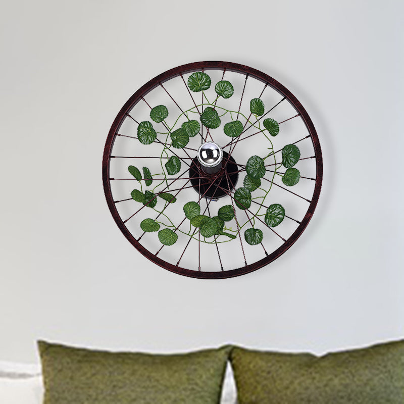Siopsrl| Rust Wheel Wall Light Industrial Metal 1 Bulb Restaurant LED Plants Wall Mount Lamp, 12.5"/18"/21.5" Diameter