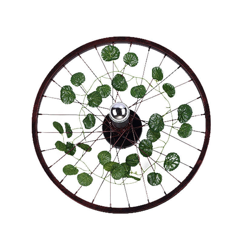 Siopsrl| Rust Wheel Wall Light Industrial Metal 1 Bulb Restaurant LED Plants Wall Mount Lamp, 12.5"/18"/21.5" Diameter