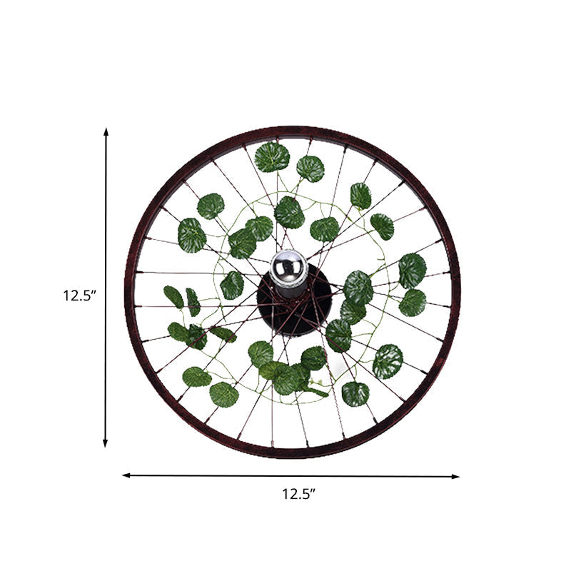 Siopsrl| Rust Wheel Wall Light Industrial Metal 1 Bulb Restaurant LED Plants Wall Mount Lamp, 12.5"/18"/21.5" Diameter