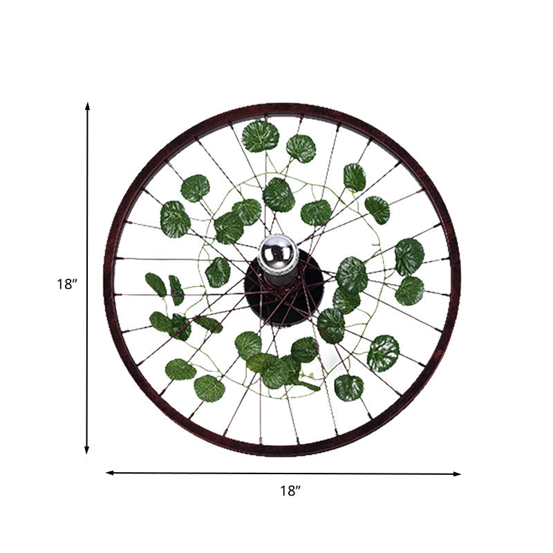 Siopsrl| Rust Wheel Wall Light Industrial Metal 1 Bulb Restaurant LED Plants Wall Mount Lamp, 12.5"/18"/21.5" Diameter