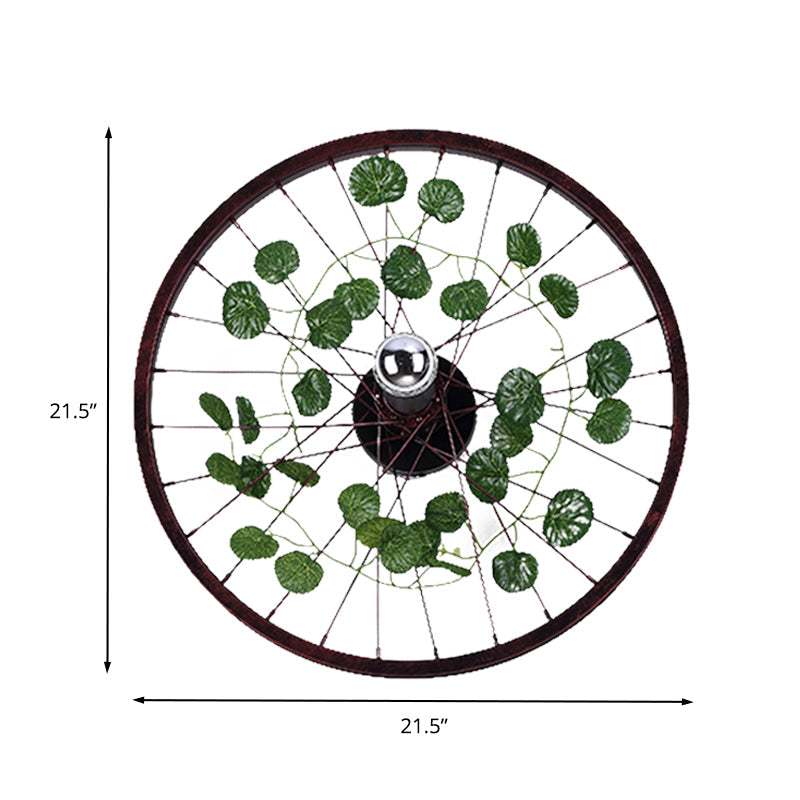Siopsrl| Rust Wheel Wall Light Industrial Metal 1 Bulb Restaurant LED Plants Wall Mount Lamp, 12.5"/18"/21.5" Diameter