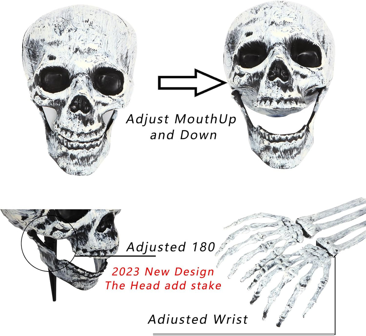 Siopsrl| Halloween Yard Decoration | Light-Up Skull & Skeleton Arms | 8-Mode LED Outdoor Prop
