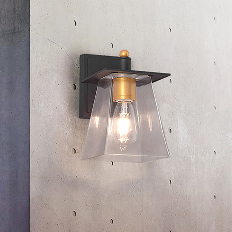 Siopsrl| Clear Glass Black Wall Lamp Lighting Cylinder/Half Circle/Rectangle 1-Light Industrial Light Fixture, 6"/8" Wide