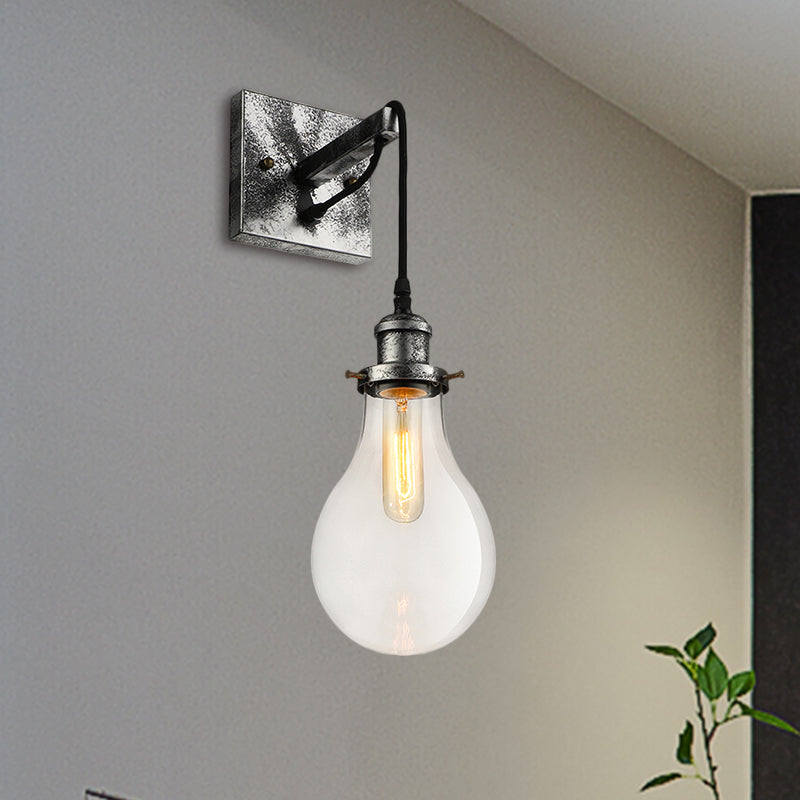 Siopsrl| Black Bulb Shade Wall Light Industrial Clear Glass 1 Light Living Room Wall Lights Fixture