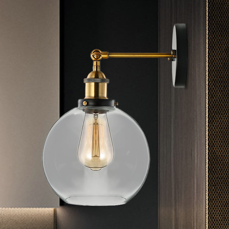 Siopsrl| Clear Glass Blown Wall Sconces Antiques 1 Light Living Room Lighting Fixture in Brass