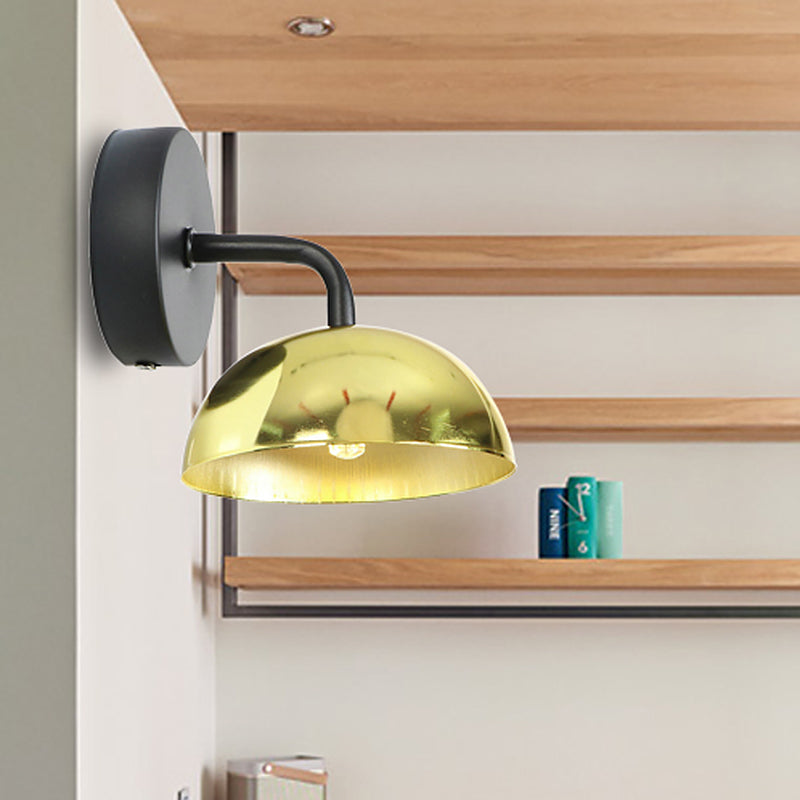 Siopsrl| 1 Light Wall Lamp Industrial Dome Shade Metal Down Wall Light with Curved Arm in Black/Bronze for Bedroom