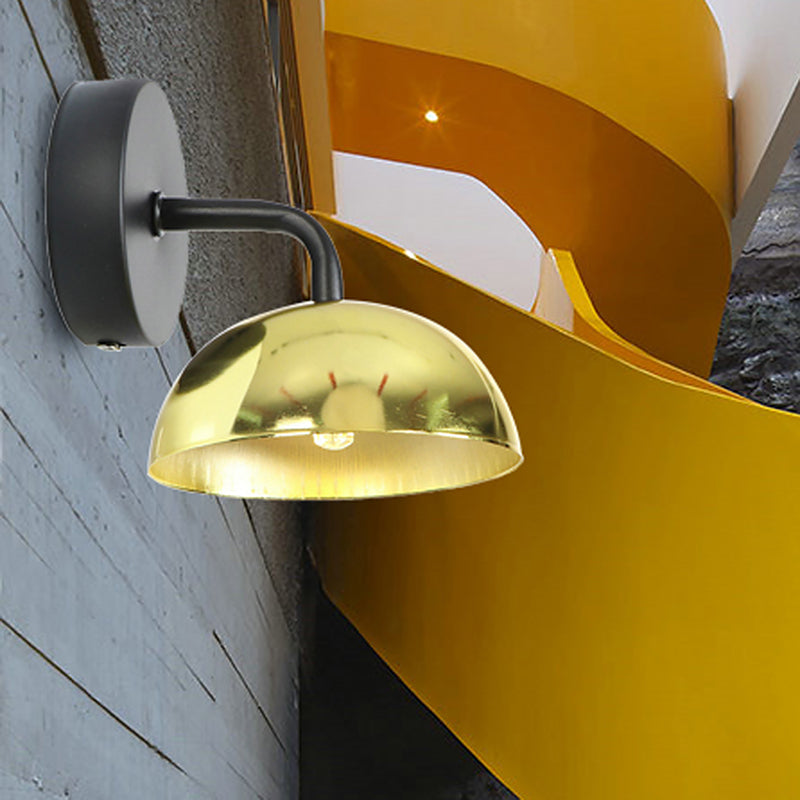 Siopsrl| 1 Light Wall Lamp Industrial Dome Shade Metal Down Wall Light with Curved Arm in Black/Bronze for Bedroom
