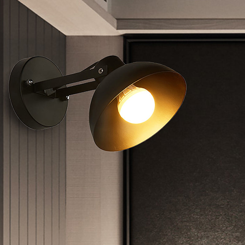 Siopsrl| 1 Head Wall Light Fixture with Dome Shade Metal Industrial Style Indoor Wall Lamp in Black
