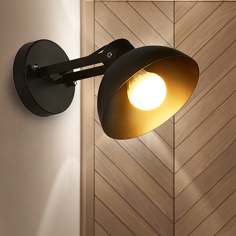Siopsrl| 1 Head Wall Light Fixture with Dome Shade Metal Industrial Style Indoor Wall Lamp in Black