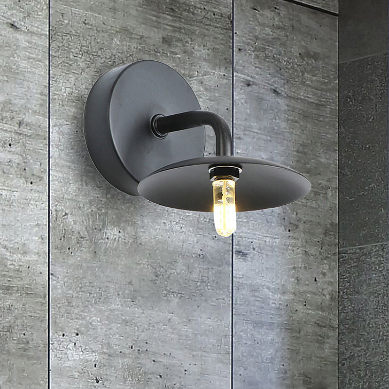 Siopsrl| Flat Shade Metal Wall Lighting Fixture Industrial Vintage 1 Light Bedroom Wall Sconce in Black