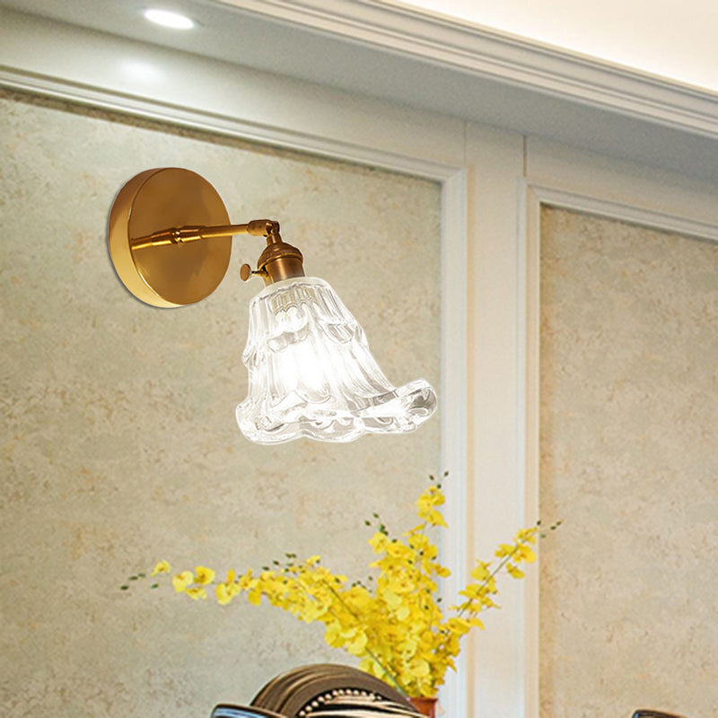 Siopsrl| Clear Textured Glass Brass Wall Light Art Deco 1-Light Industrial Wall Sconce
