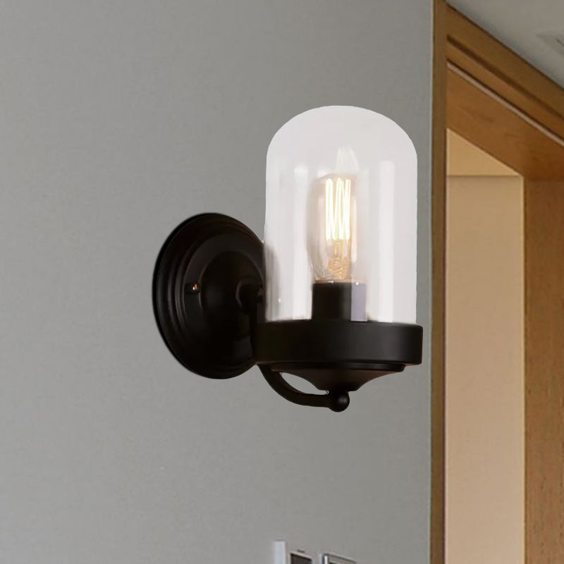 Siopsrl| Capsule Wall Mounted Lighting 1/2 Light Bulb Industrial Black Clear Glass Lighting for Portico