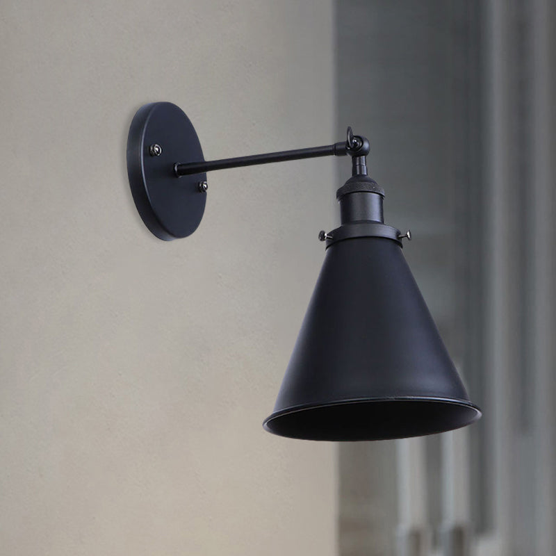 Siopsrl| Black/Rust 1 Head Wall Lamp Farmhouse Style Wrought Iron Conical Adjustable Wall Light Fixture for Outdoor