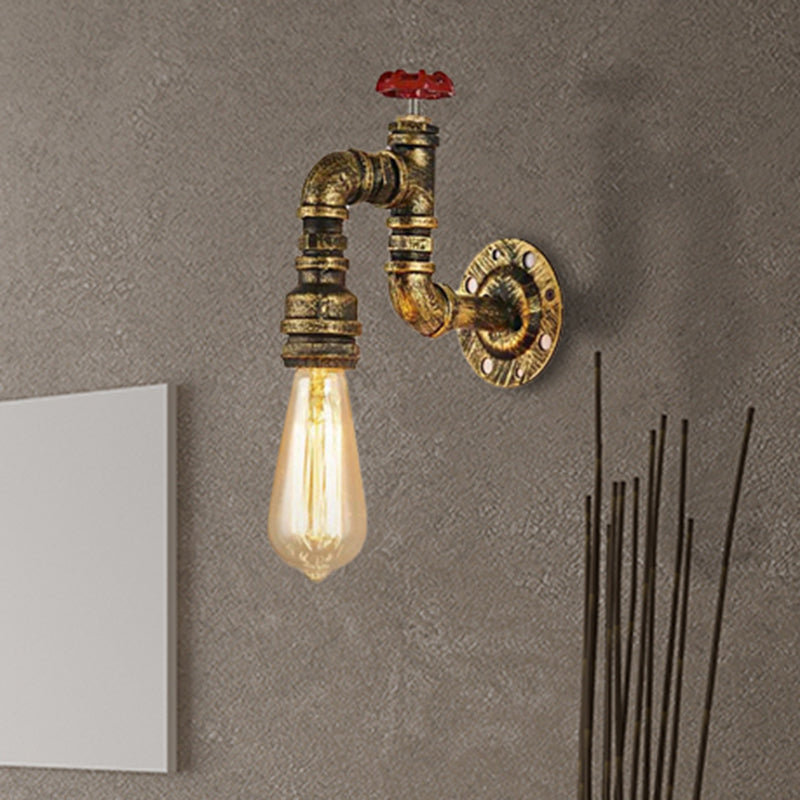 Siopsrl| Antique Brass Faucet Form Wall Sconce with Valve Industrial 1 Light Living Room Wall Mount Light