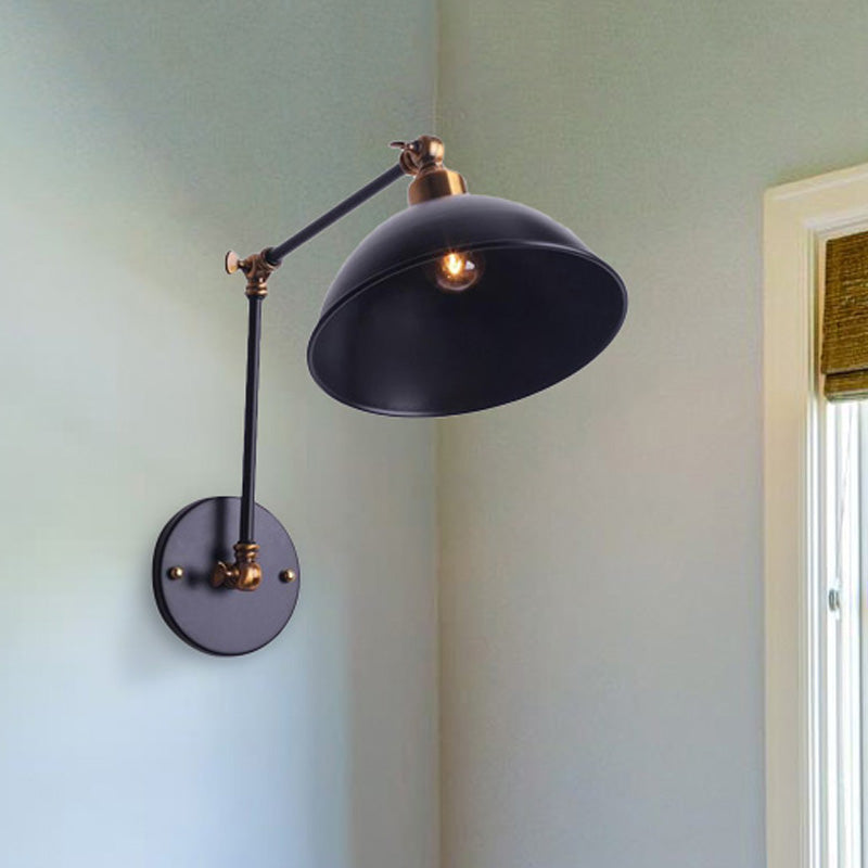 Siopsrl| 1 Bulb Wall Light Vintage Swivel Arm Metal Wall Lighting with Bowl Light in Black for Staircase