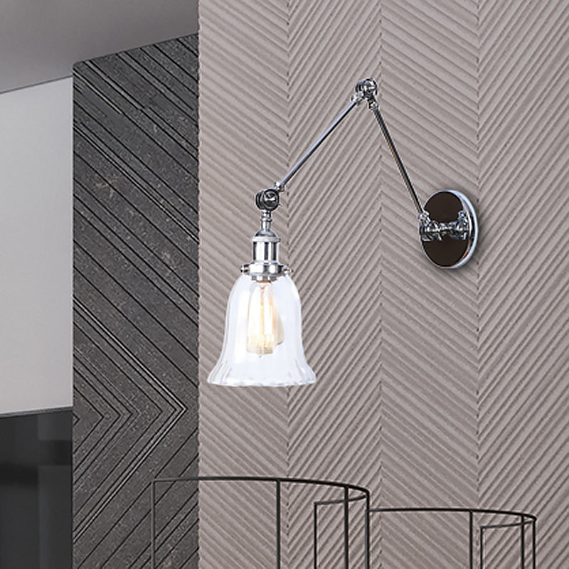 Siopsrl| Chrome One Light Wall Lamp Vintage Clear Glass Bell Lighting for Living Room