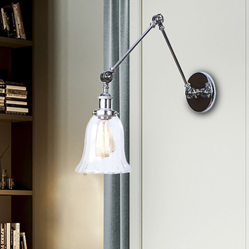 Siopsrl| Chrome One Light Wall Lamp Vintage Clear Glass Bell Lighting for Living Room