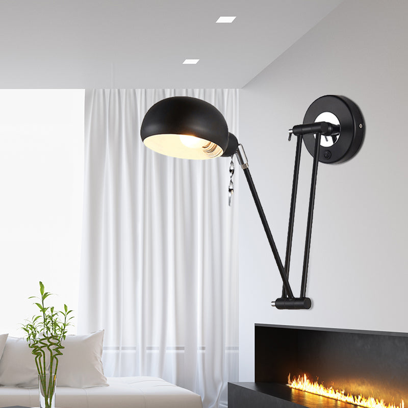 Siopsrl| Bowl Living Room Wall Light with Swivel Arm Industrial Retro Metallic 1 Light Black Reading Wall Light