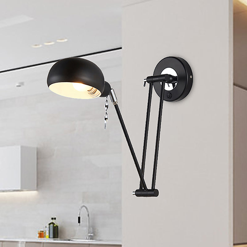 Siopsrl| Bowl Living Room Wall Light with Swivel Arm Industrial Retro Metallic 1 Light Black Reading Wall Light