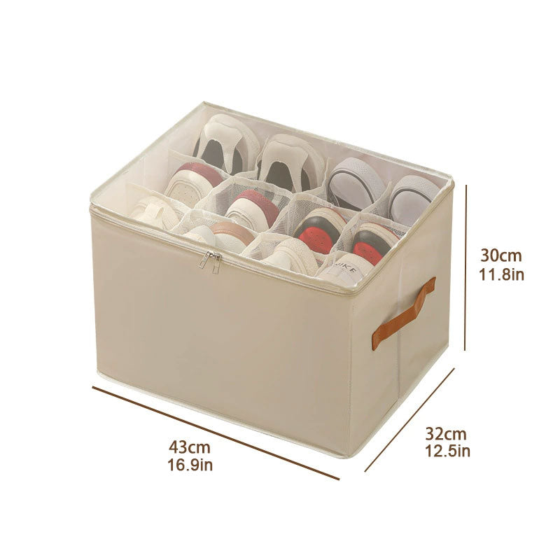 Collapsible Shoe Organizer Box with Transparent Cover and Adjustable Dividers