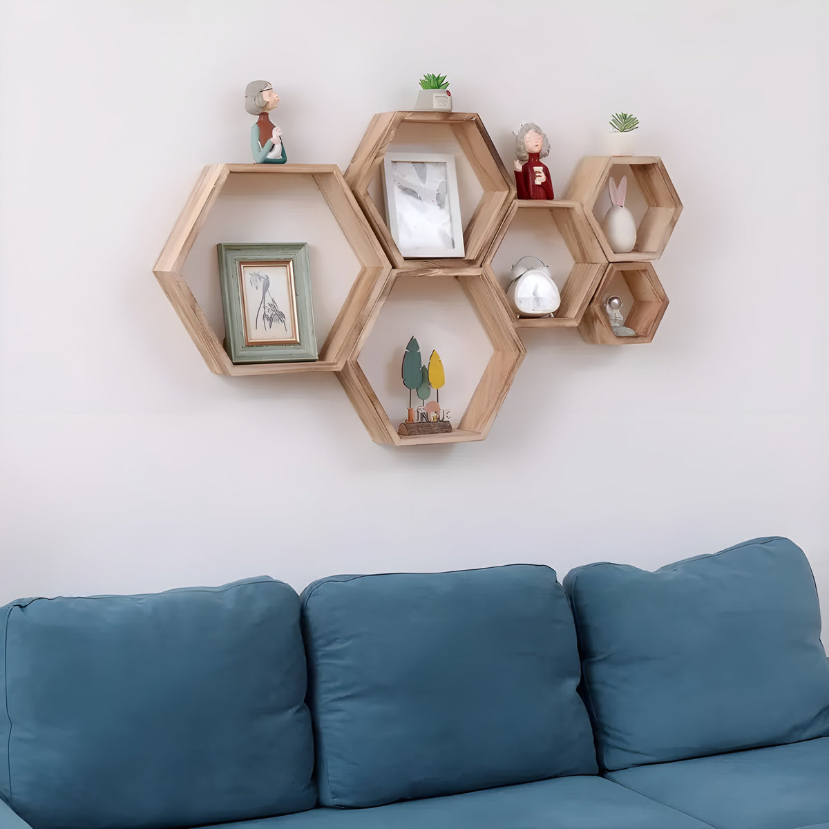 Siopsrl| Wall shelf set HexaWood | 5-piece | Hexagon design | Rustic wood look