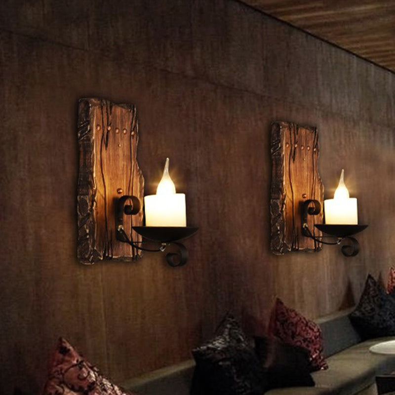 Siopsrl| Cylinder Coffee Shop Wall Light Fixture Artificial Marble 1 Light Brown Wall Lamp with Wood Semi-Cap/Base/Rectangle Base