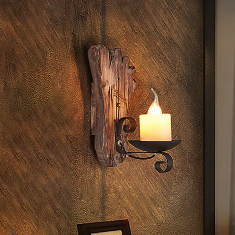Siopsrl| Cylinder Coffee Shop Wall Light Fixture Artificial Marble 1 Light Brown Wall Lamp with Wood Semi-Cap/Base/Rectangle Base