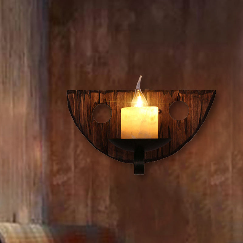 Siopsrl| Cylinder Coffee Shop Wall Light Fixture Artificial Marble 1 Light Brown Wall Lamp with Wood Semi-Cap/Base/Rectangle Base