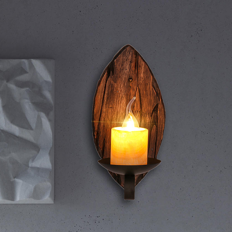 Siopsrl| Cylinder Coffee Shop Wall Light Fixture Artificial Marble 1 Light Brown Wall Lamp with Wood Semi-Cap/Base/Rectangle Base