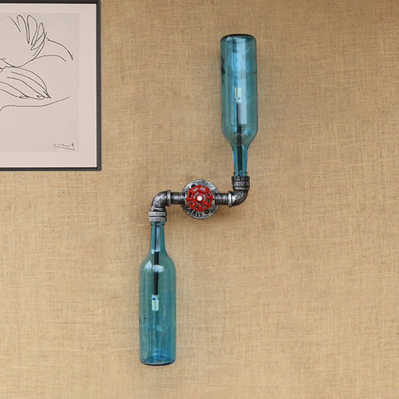 Siopsrl| Glass Gray/Blue Wall Light Wine Bottle 2 Lights Industrial Style Wall Mount Light for Living Room