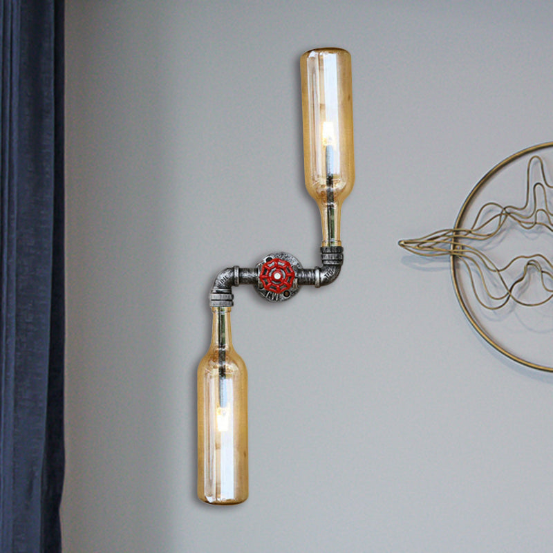 Siopsrl| Glass Gray/Blue Wall Light Wine Bottle 2 Lights Industrial Style Wall Mount Light for Living Room