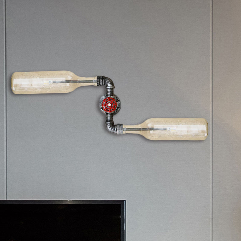 Siopsrl| Glass Gray/Blue Wall Light Wine Bottle 2 Lights Industrial Style Wall Mount Light for Living Room