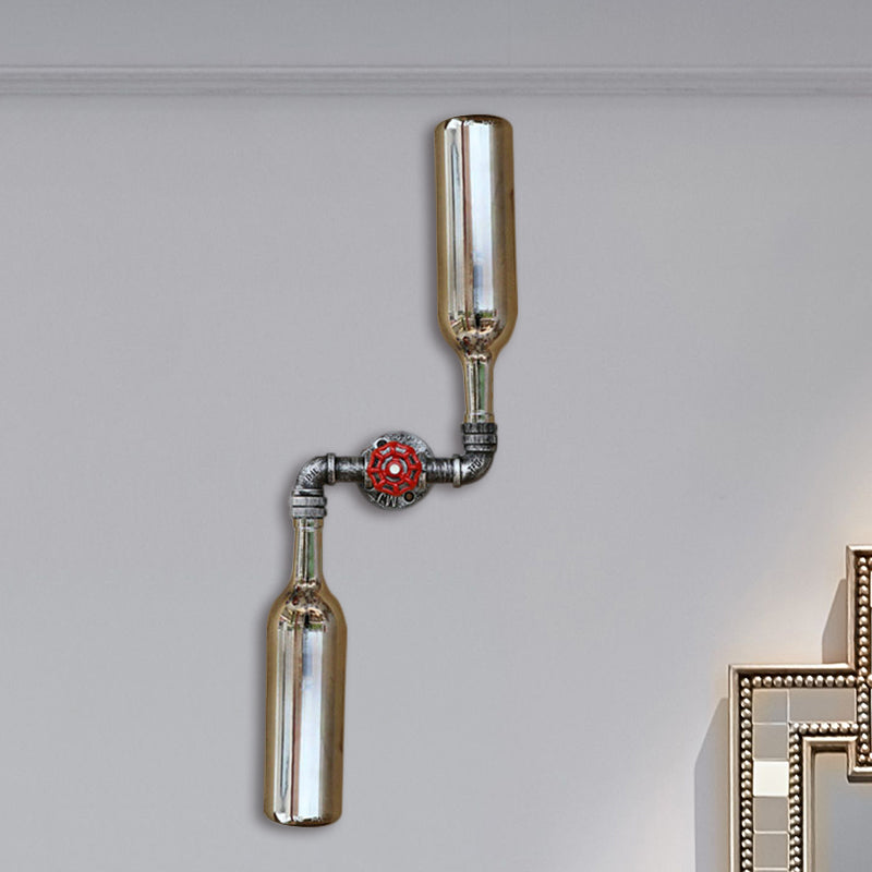 Siopsrl| Glass Gray/Blue Wall Light Wine Bottle 2 Lights Industrial Style Wall Mount Light for Living Room
