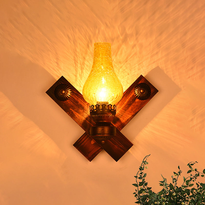 Siopsrl| A light wall lamp light industrial crackle glass vase shape lighting fixture in yellow, 3.5"/5"/14.5" wide