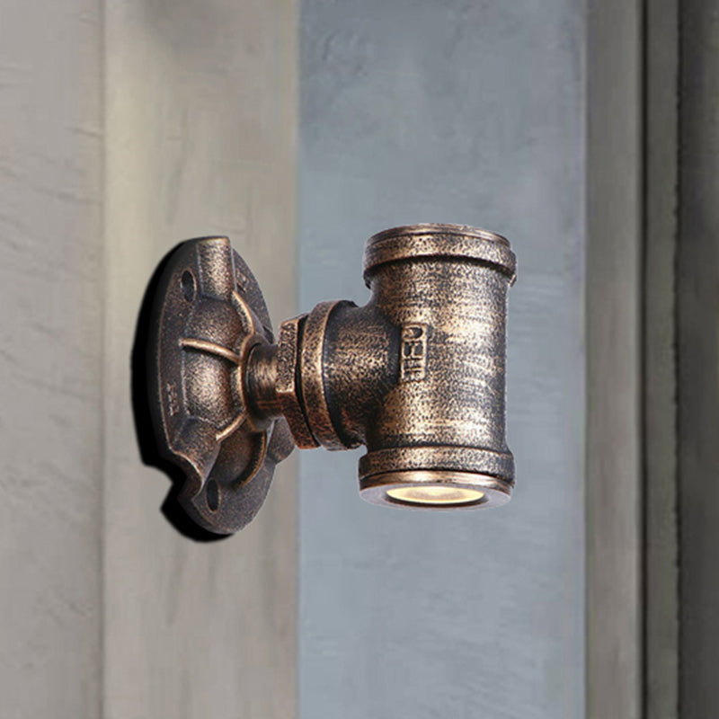 Siopsrl| Antique style pipe wall lighting fixture 1 light wrought iron wall mount fixture in bronze for hallway