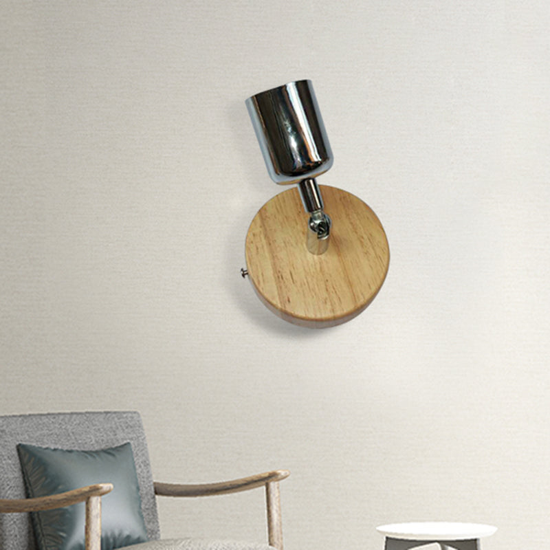 Siopsrl| Head-shaped metal wall lamp Lodge 1 light living room wall-mounted fixture with round wooden backplate in silver/gold