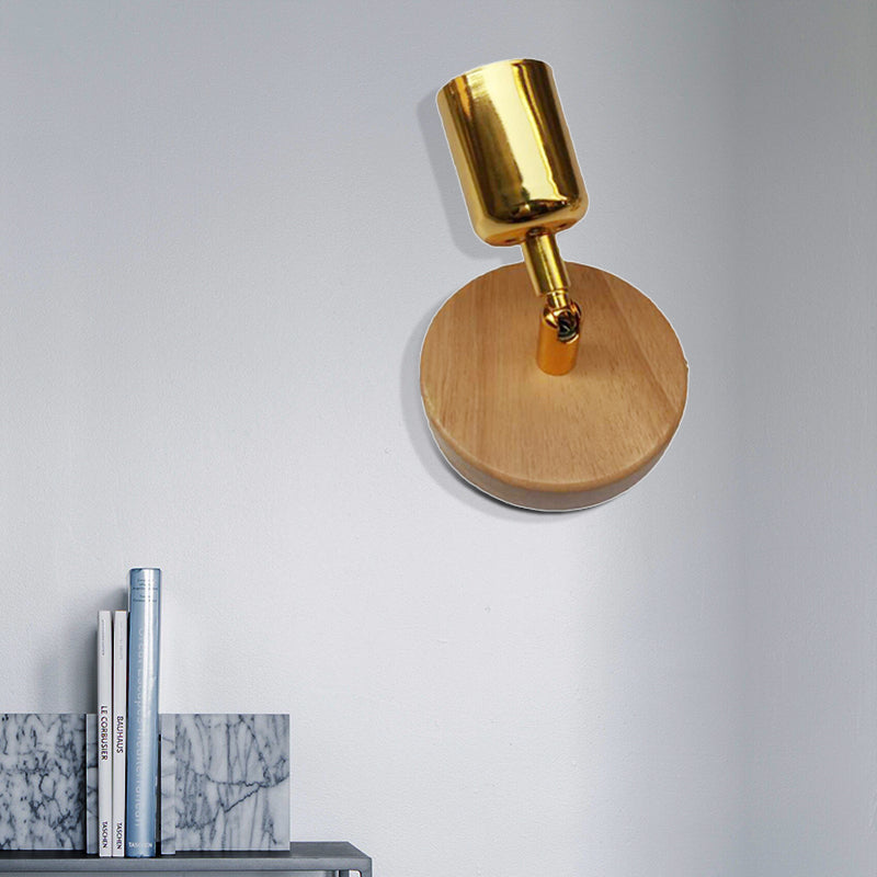 Siopsrl| Head-shaped metal wall lamp Lodge 1 light living room wall-mounted fixture with round wooden backplate in silver/gold