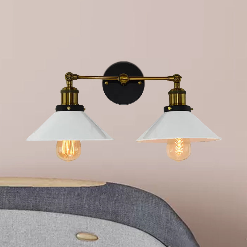 Siopsrl| 2 heads wall light industrial stylish tapered shade metal wall sconces lighting in black/white for living room
