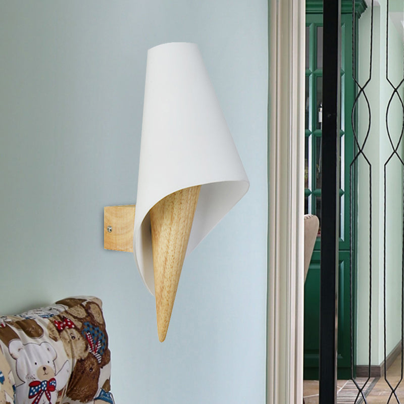 Siopsrl| Glass Sweet Cone Wall Lamp Living Room 1 Light Contemporary Wall Light in White & Beige