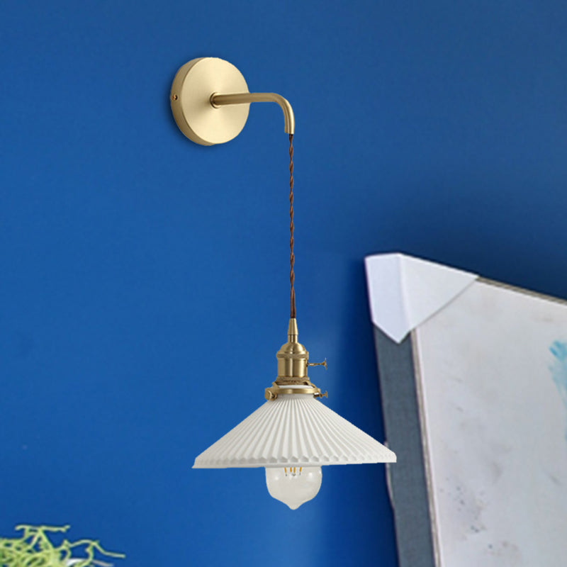 Siopsrl| Ceramic Ribbed Cone Wall Recessed Lamp 1 Light Modern Stylish Pendant Light in White for Hallway
