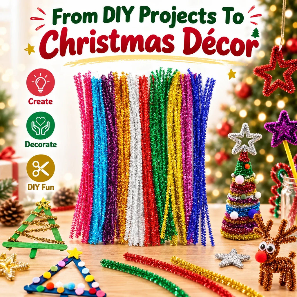 🎁200pcs Mixed Color Glitter Pipe Cleaners For DIY Crafts
