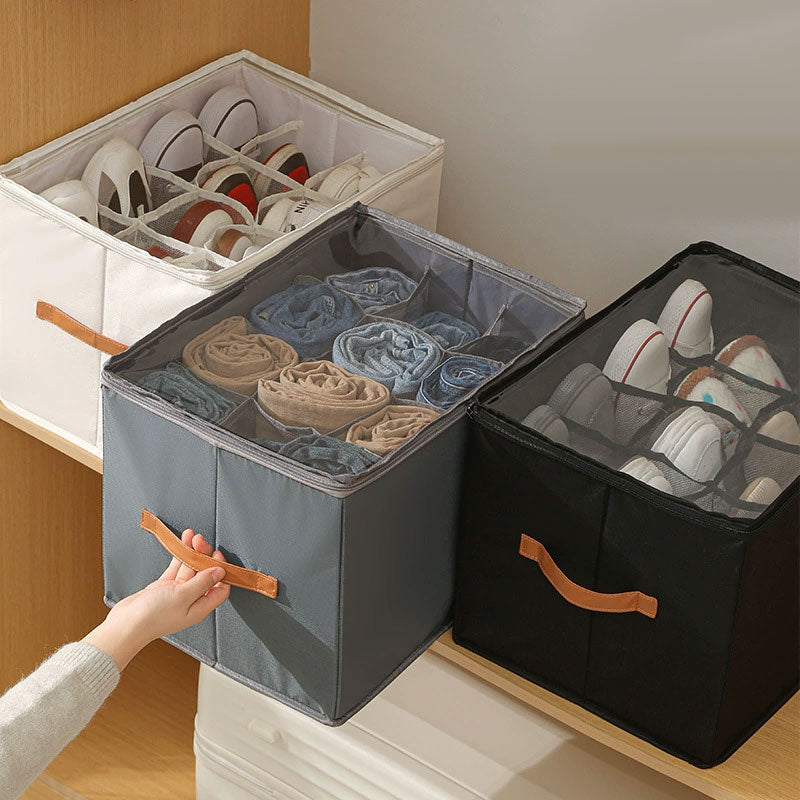 Collapsible Shoe Organizer Box with Transparent Cover and Adjustable Dividers