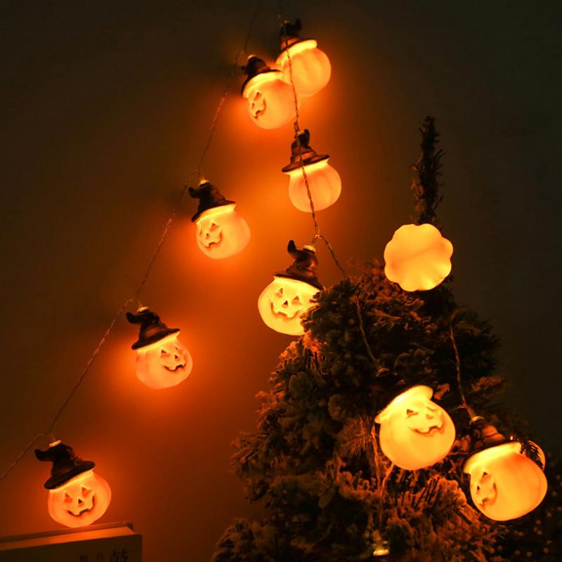 Glowing pumpkin garland Halloween with witch hats | Siopsrl