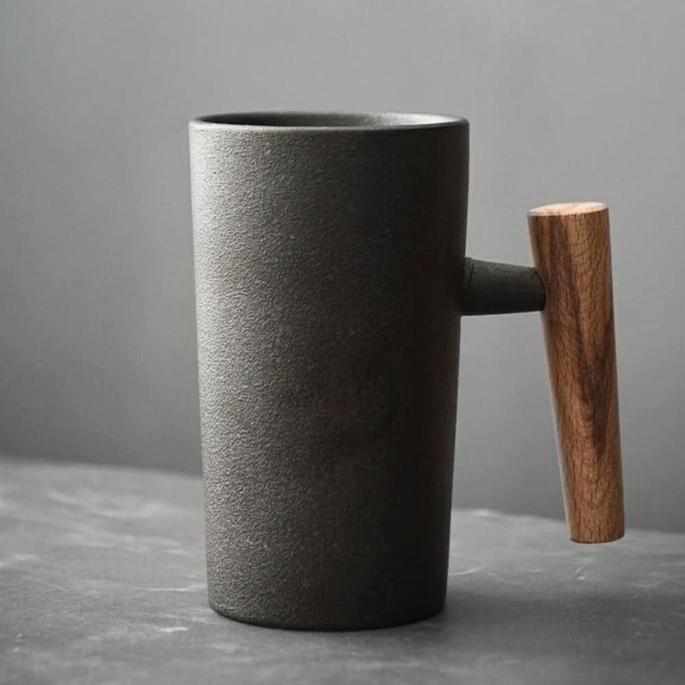 Siopsrl| Nordic Ceramic Latte Mug with Wood Handle