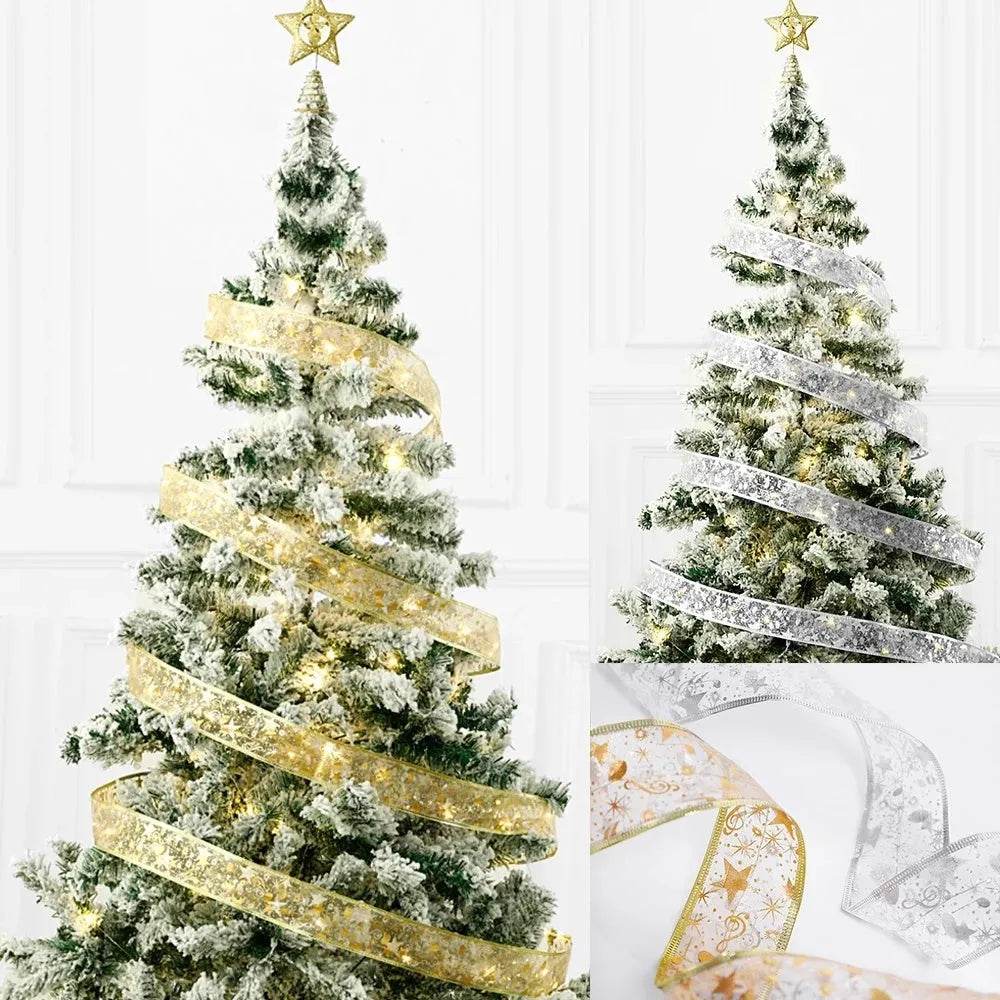 Siopsrl| LED Lights Hot Stamping Double-layer Ribbon Christmas Decorations