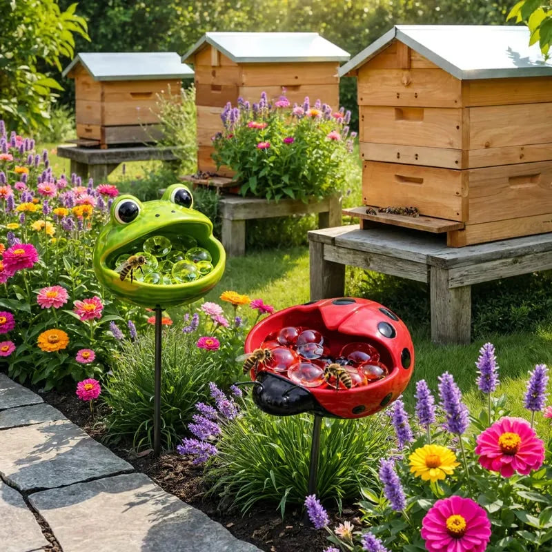 Help Pollinators Thrive! | Frog. Snail & Ladybug Water Bowl Deco