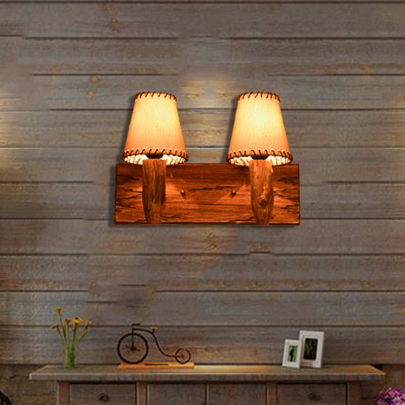 Siopsrl| 1/2-Light Tapered Wall Lamp Industrial Wooden Fabric Wall Lamp Fixture for Dining Room