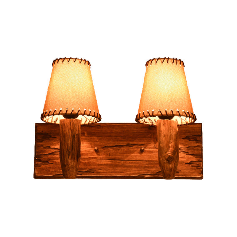 Siopsrl| 1/2-Light Tapered Wall Lamp Industrial Wooden Fabric Wall Lamp Fixture for Dining Room